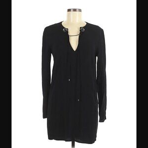 Sandro Paris Mini Dress US 4-6 FR 2 Rhinestone Rounded Hem Black Pullover Luxury
